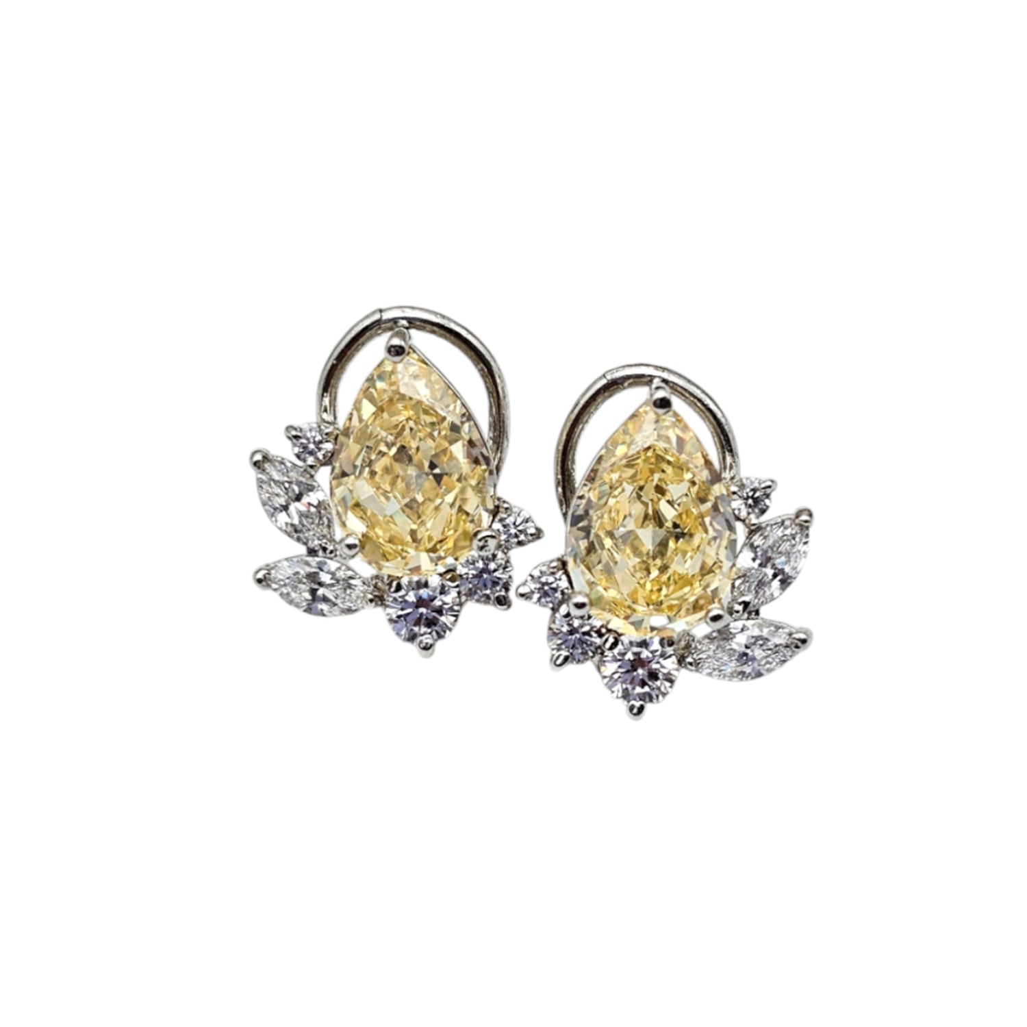 Pear Shape Yellow and White Swarovski  Clustered Studs