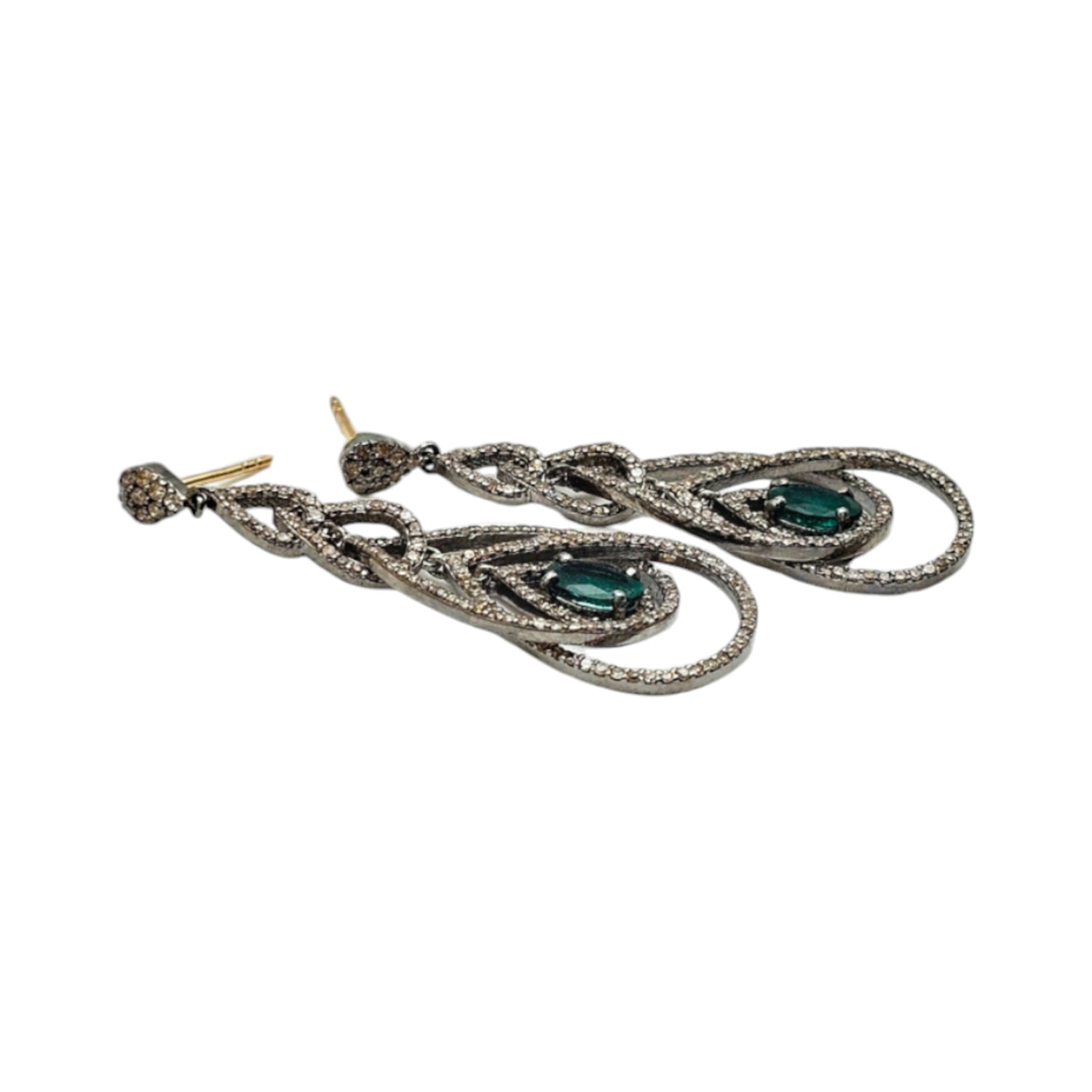 Natural Emerald & Diamond Drop  Earrings