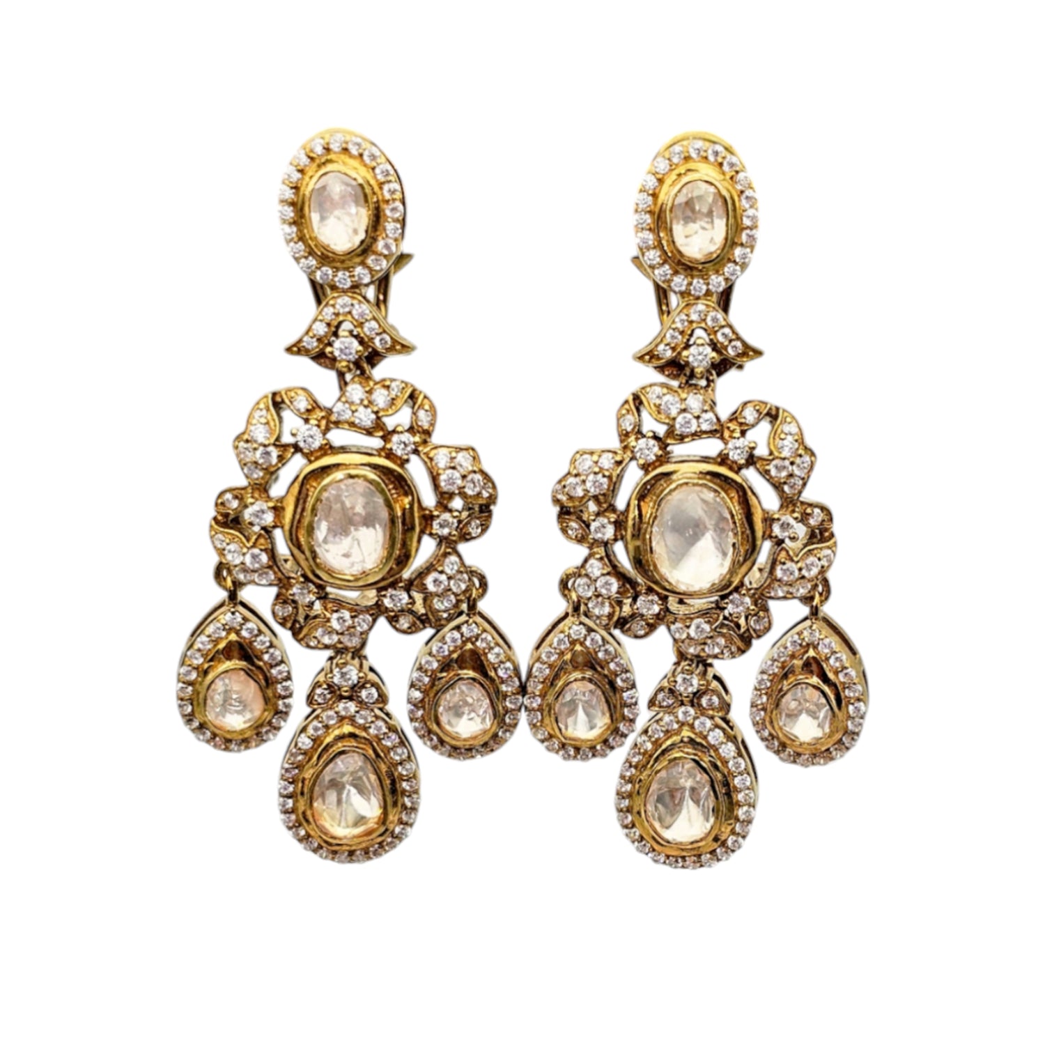 Victorian style Silver Moissanite Polki  Earrings