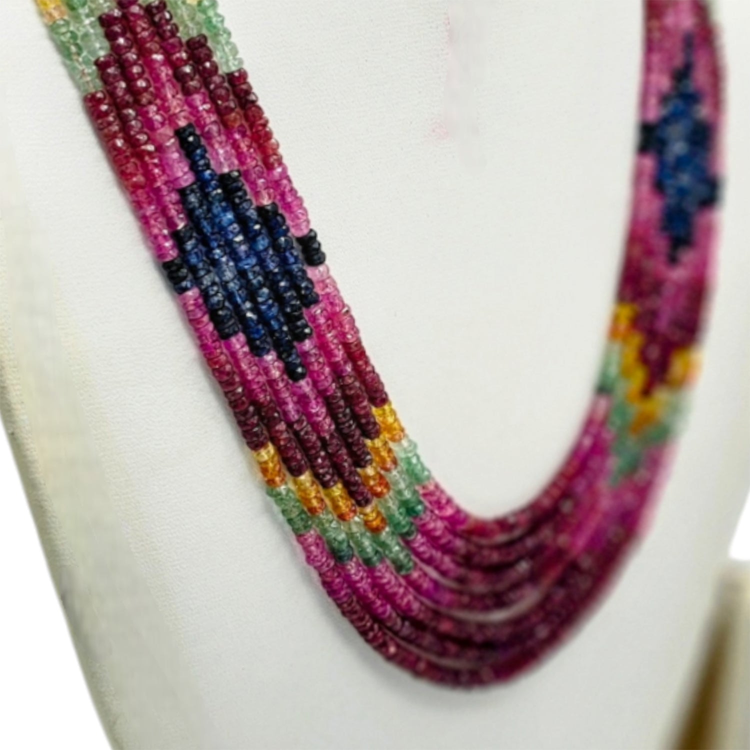 Real Sapphire Multicolor Beads Necklace Seven Strings