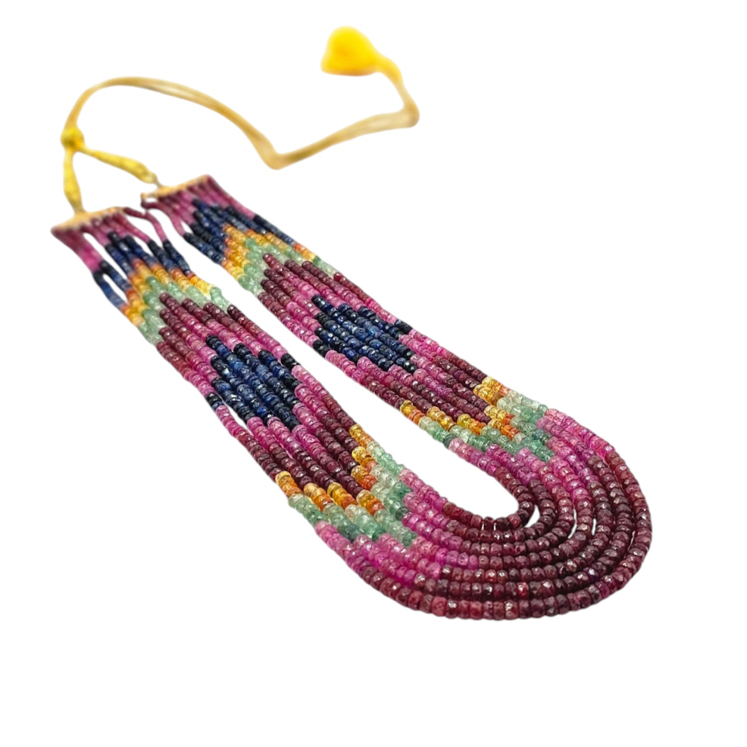 Real Sapphire Multicolor Beads Necklace Seven Strings
