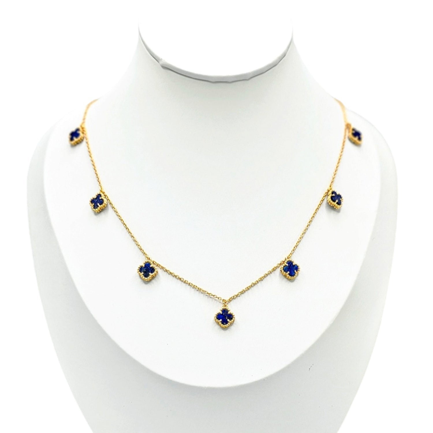 Small Clover Leaf Lapiz Lazul Necklace  (Gold Plated)