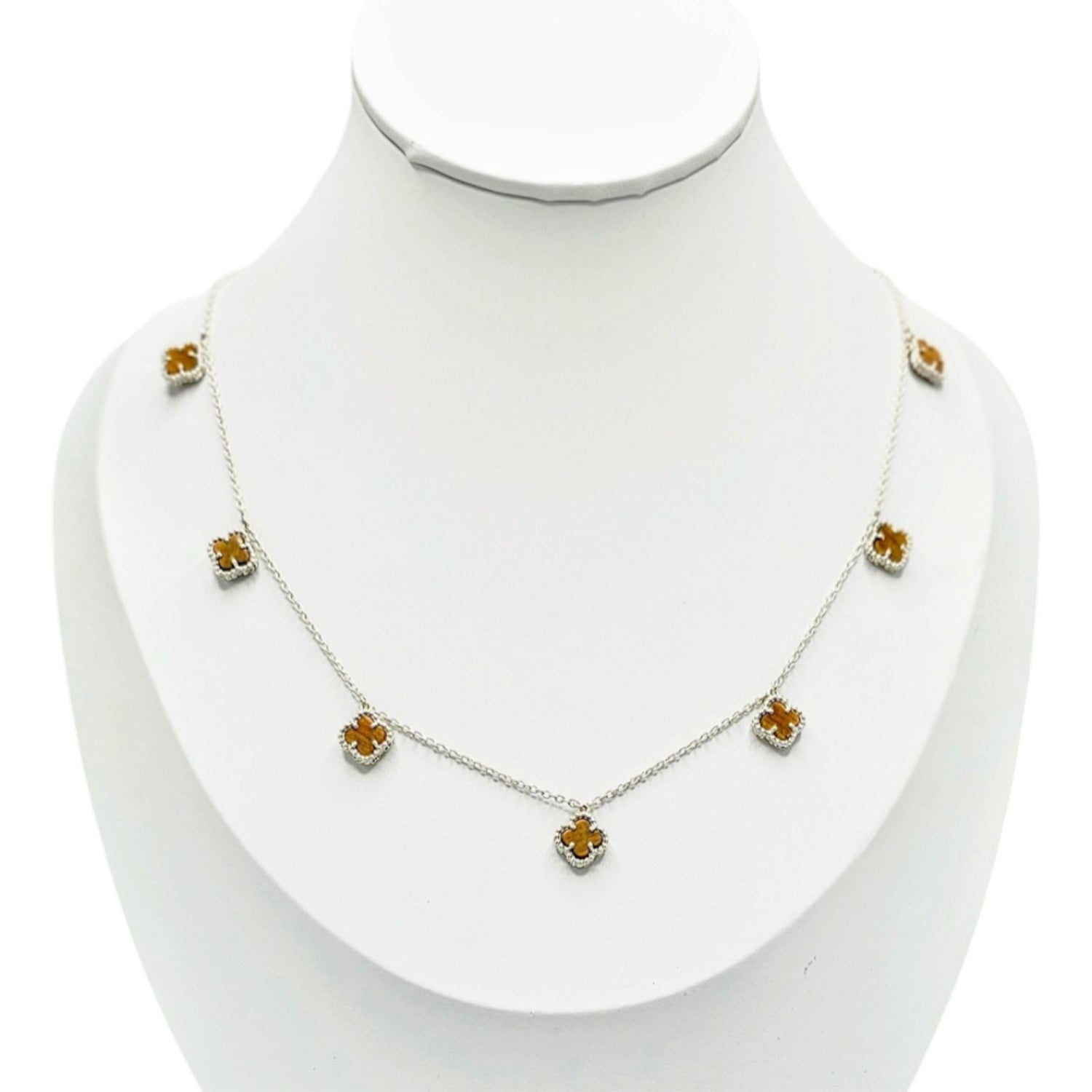 Small Clover Leaf Tiger Eye  Necklace