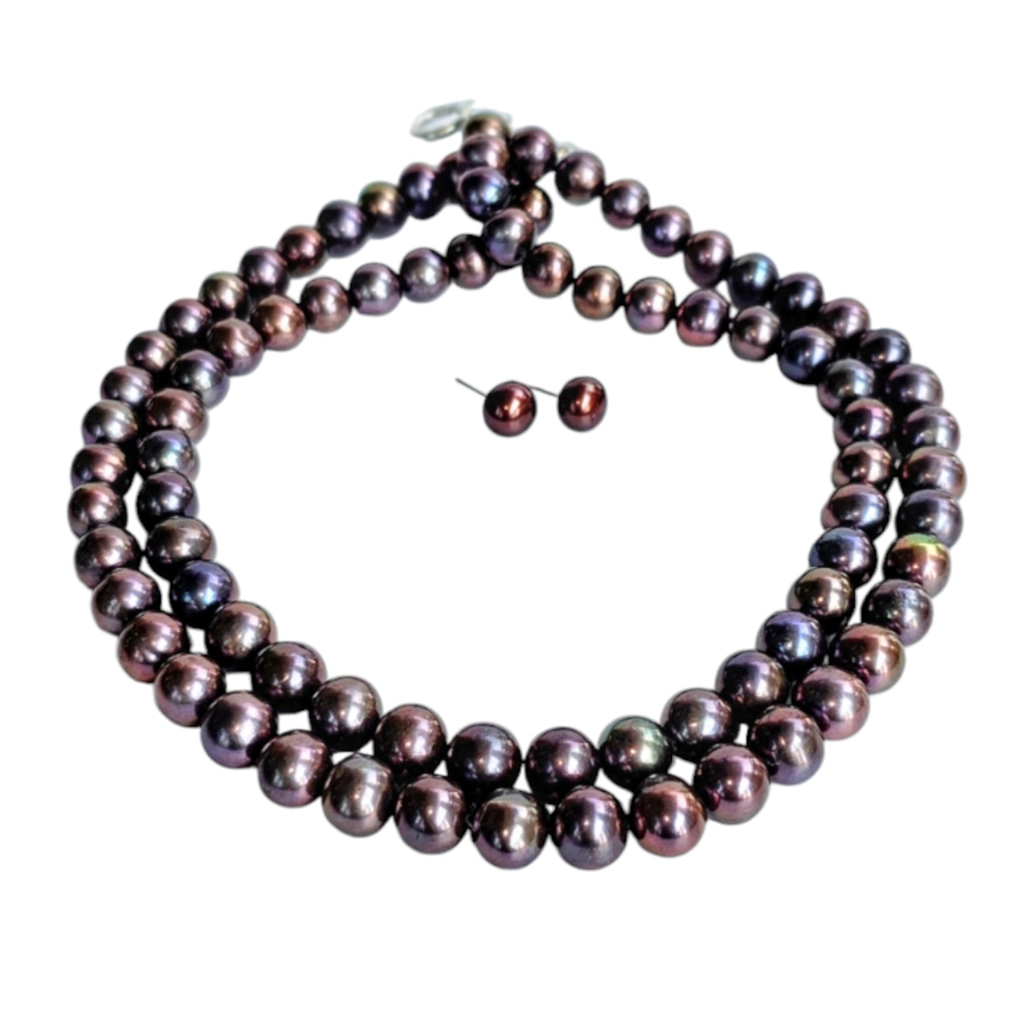 Metallic Blueish Purple Pearl Necklace  (With Earrings)