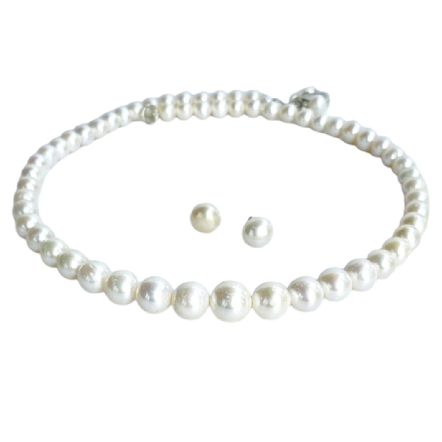 Ascending-White Freshwater Pearl  Necklace (Earrings Included)