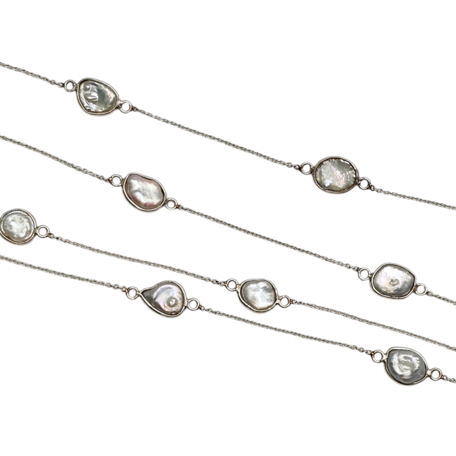 Flat Mother Of Pearls Embedded in  Silver Chain
