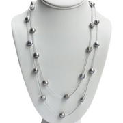 Long Grey Baroque Pearl Silver  Chain