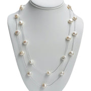 Long White Baroque Pearl Silver  Chain