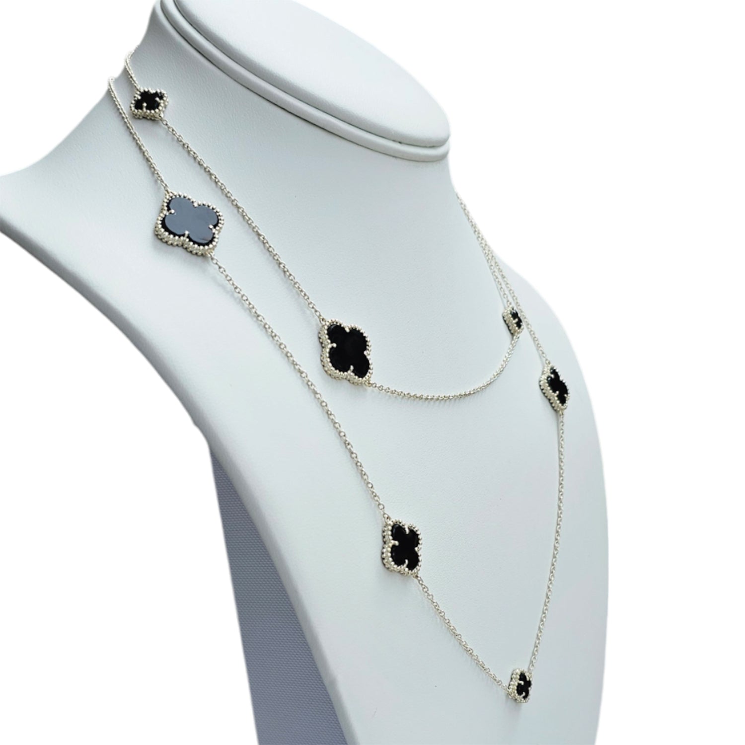 Small Clover Leaf Black Onyx  Necklace