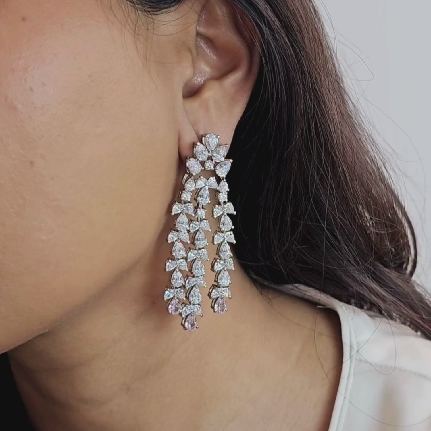 Load video: White and Pink Swarovski Chandelier  Earrings
