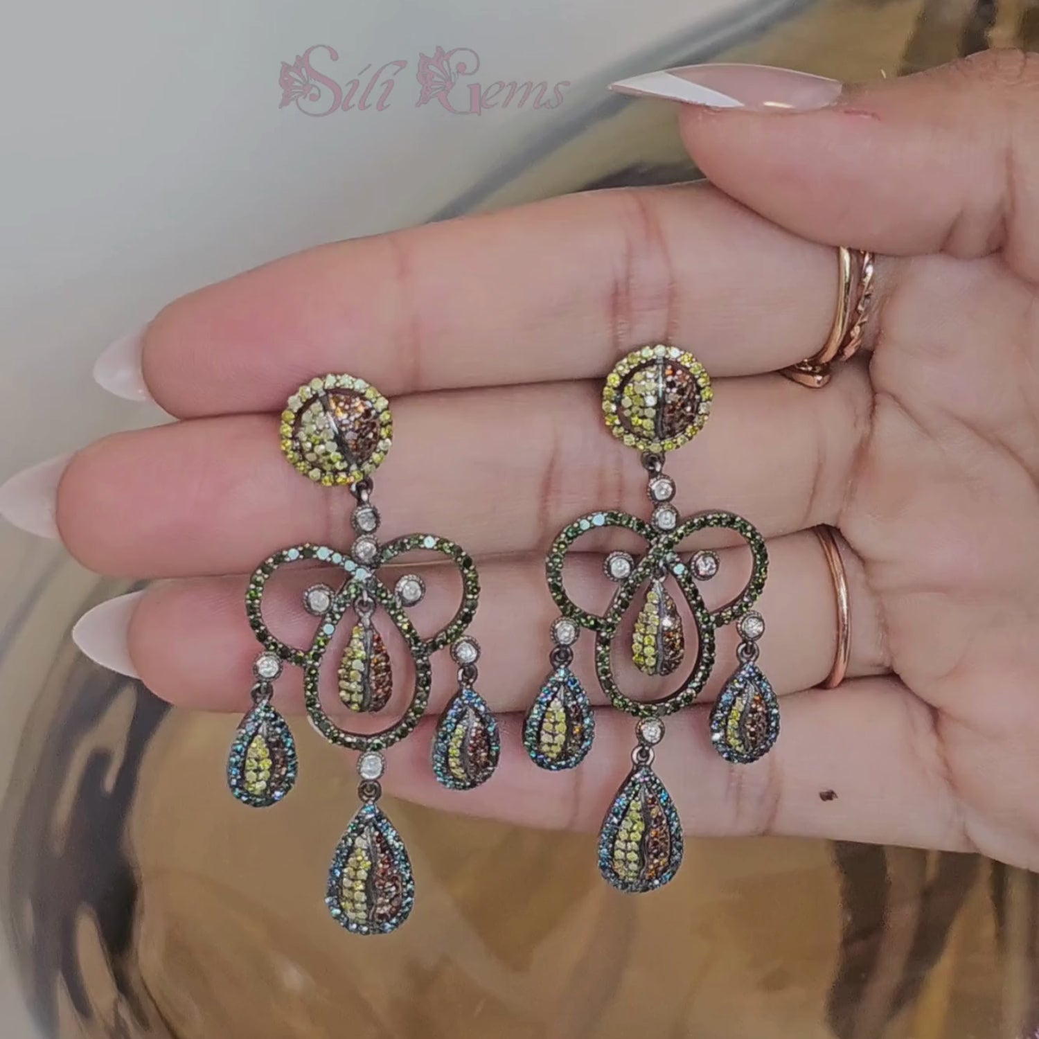 Load video: Multicolor Natural Diamond Earrings